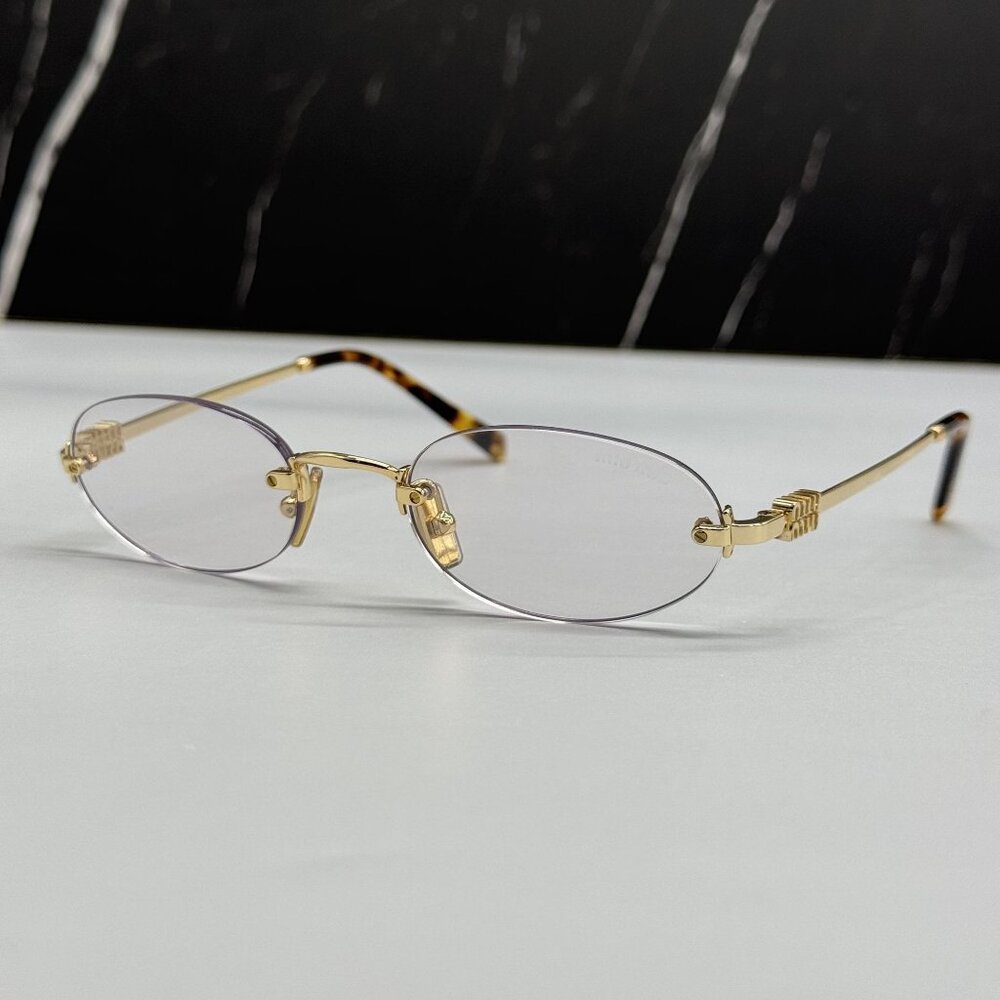 NEW MIU MIU MUA54S 5AK08N OVAL SUNGLASSES GOLD/CLEAR WOMEN MU A54S, SMU A54 - Picture 3 of 12